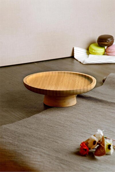 Bayev Bamboo 17 cm Round Footed Presentation Tray 700722 - Wooden Serving Presentation Plate