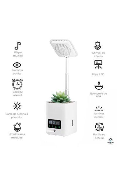 ATOM DEALS Smart LED Planter, ATOM DEALS, Bluetooth, Clock, Humidifier, Digital Display, Brown