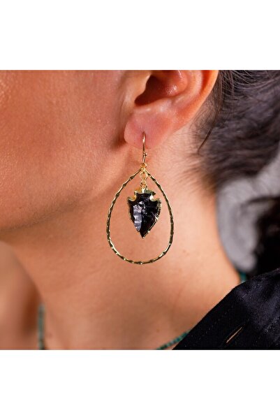 Ezera - Cercei în formă de săgeată din obsidian, 50 mm