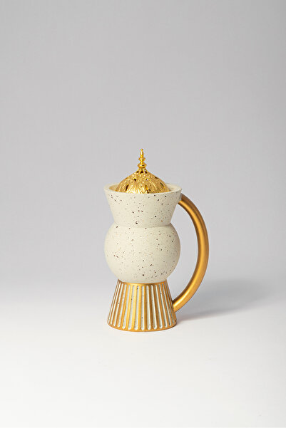 Bin Shihon Poly incense burner in the shape of a beige jug with gold