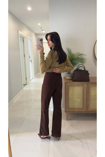 BİRCANÇİL Παντελόνι από καφέ σουέντ Tetra