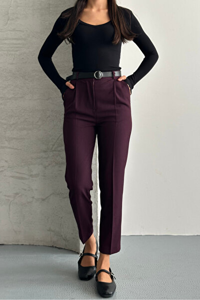 macharel jeans Women's Skinny Leg Pleated Belted Fabric Cigarette Pants