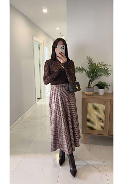 BİRCANÇİL Diessa Brown Plaid Skirt