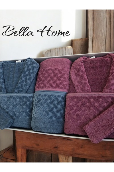 Bella Home 8 Piece Wicker Family Bathrobe Set - Dowry Set - 100% Cotton - Original Luxury Box