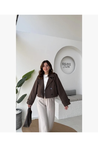 Narstorm Women's Bitter Brown Crop Short Model Premium Quality Trench Coat