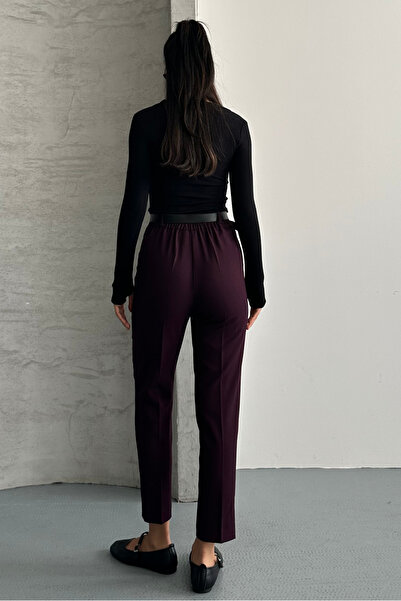 macharel jeans Women's Skinny Leg Pleated Belted Fabric Cigarette Pants