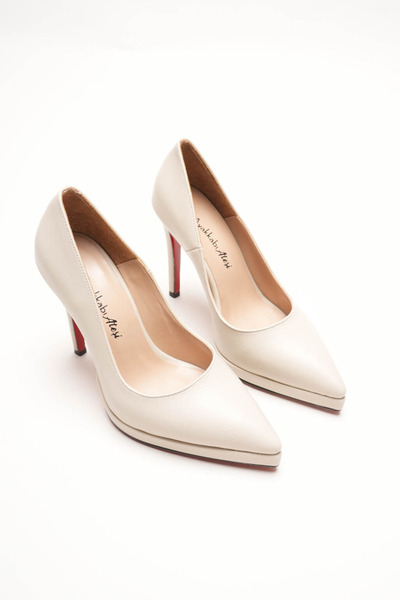 Ayakkabı Ateşi Short Platform Women's Thin Heeled Shoes Nicola Beige Calf Suede