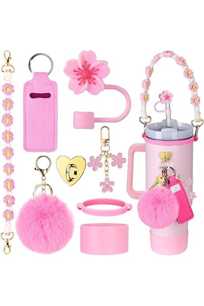 Yelajoy 8PCS Accessories Set for Stanley Cup,30oz/40oz Including Key Charms,Straw Topper Cap Handle Strap