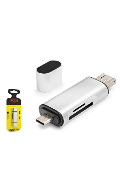 HADRON HDX7053 USB Type-C OTG Kart Okuyucu SD MicroSD 480 Mbps Gri
