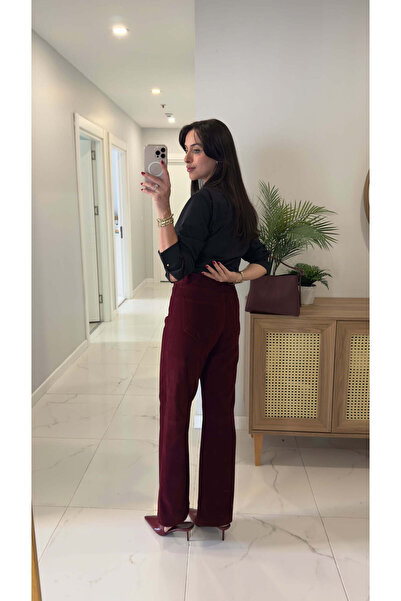 BİRCANÇİL Tetra Burgundy Suede Trousers