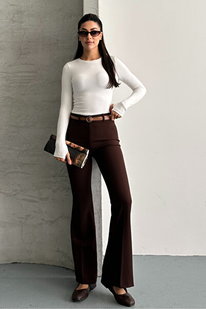 macharel jeans Women's High Waist Flared Belted Palazzo Pants