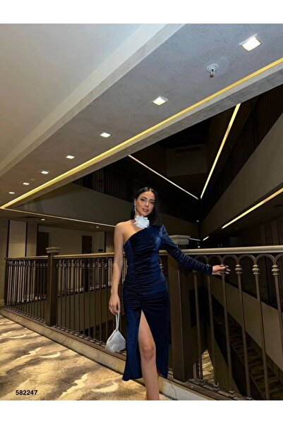 JARDİN ALLURE Women's Long Sleeve Off-Shoulder Dress with Drawstring and Asymmetrical Slit Detail