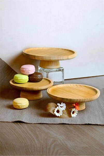 Bayev Bamboo 15 cm Round Footed Presentation Tray 700721 - Wooden Serving Presentation Plate