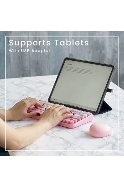 Perixx PERIDUO-713 Wireless Mini Keyboard and Mouse Combo, Retro Round Key Caps, Pastel Pink, US Eng