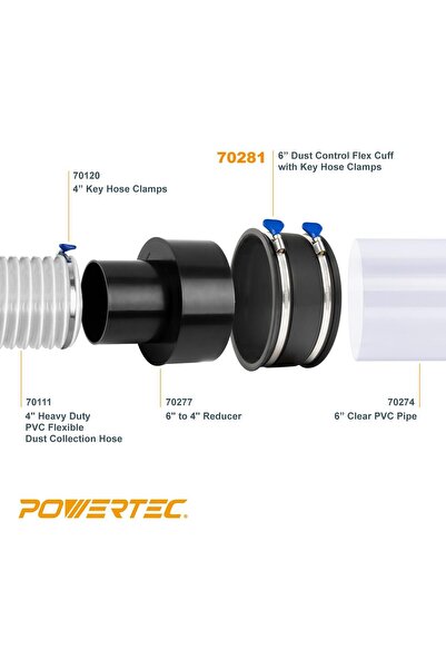 POWERTEC 70260 4 Inch Key Hose Clamp, Thumb Screw Key Adjustable Stainless Steel, 10 Pack