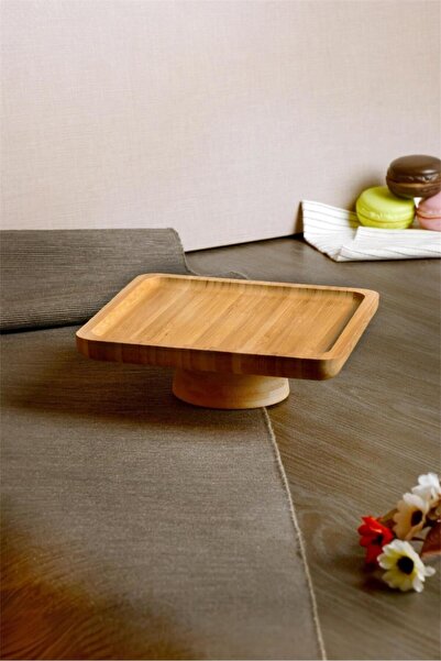 Bayev Bamboo 17 cm Square Footed Presentation Tray 700719 - Wooden Serving Presentation Plate