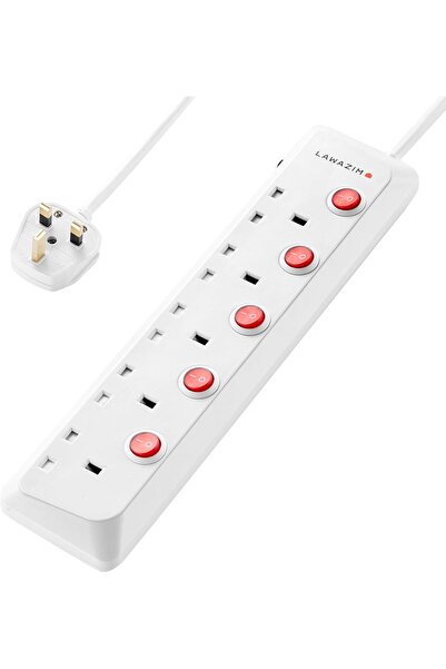 Lawazim 5-Way Extension Cable with Individual On/Off Switches, 3m, 5 UK Outlets