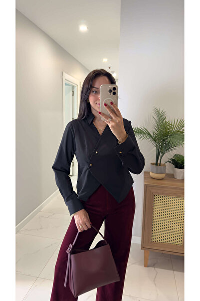 BİRCANÇİL Tole Black Capasized Asymmetrical Cut Shirt