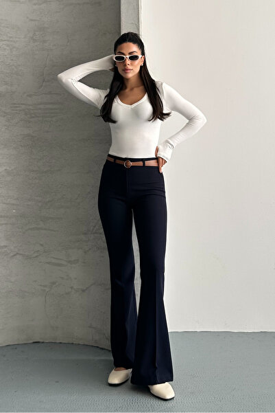 macharel jeans Women's High Waist Flared Belted Palazzo Pants