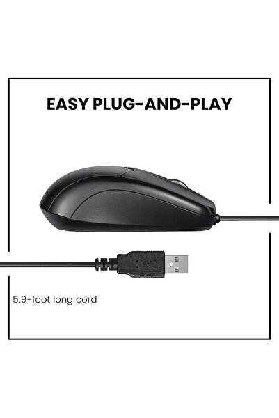 Perixx PERIMICE-209 3 Button USB Wired Mouse - Optical - 1000 DPI - 5.9 Ft Cable - Black