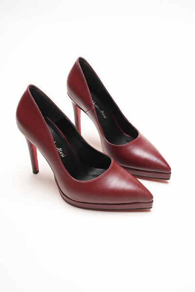 Ayakkabı Ateşi Short Platform Women's Thin Heeled Shoes Nicola Burgundy Skin
