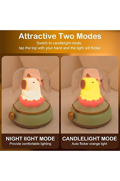 AZONEE Cute Capybara Night Light — Rechargeable Dimmable Sleep Light with Flicker & 15-Min Timer