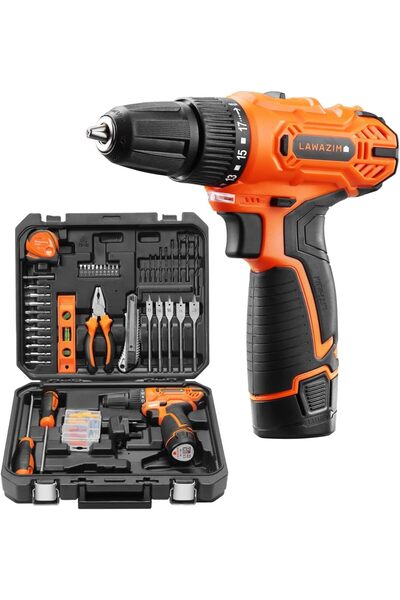 Lawazim 12V Cordless Drill Set, 104-Piece, 2-Speed, 10mm Chuck (Orange/Black)