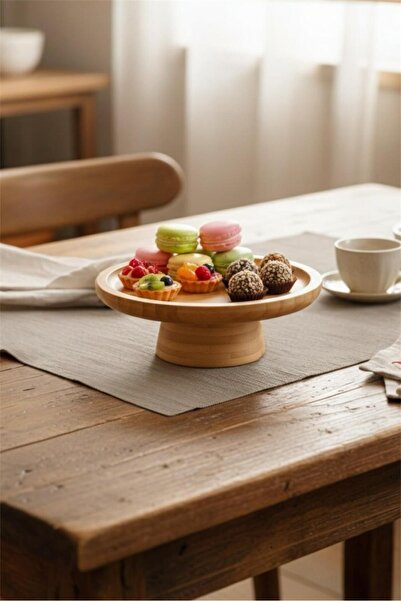 Bayev Bamboo 15 cm Round Footed Presentation Tray 700721 - Wooden Serving Presentation Plate