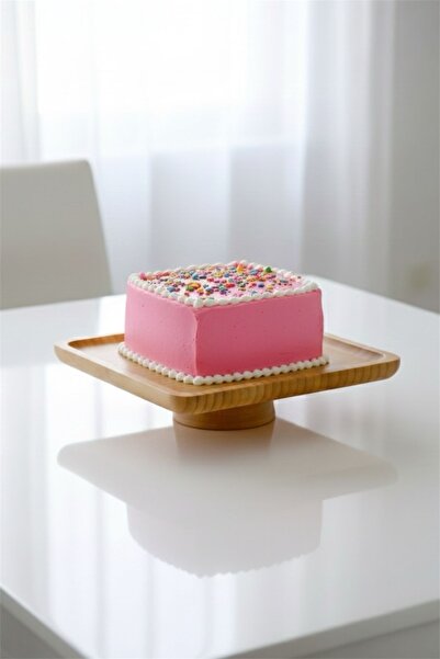 Bayev Bamboo 20 cm Square Footed Presentation Tray 700720 - Wooden Serving Presentation Plate