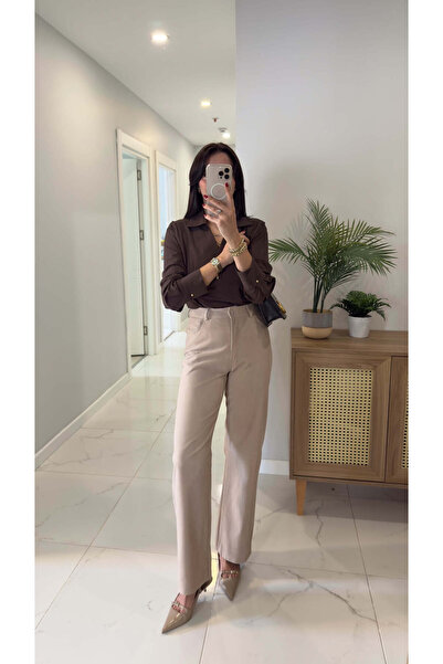 BİRCANÇİL Tetra Beige Suede Trousers