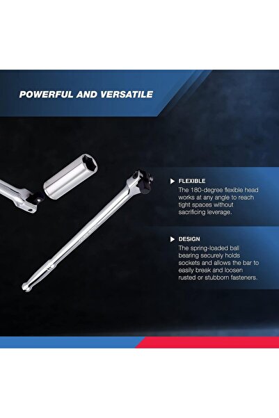 NEİKO 00200A 1/2" Drive Extension Breaker Bar, Chrome-Vanadium Steel, Rotating Head, 15" Length