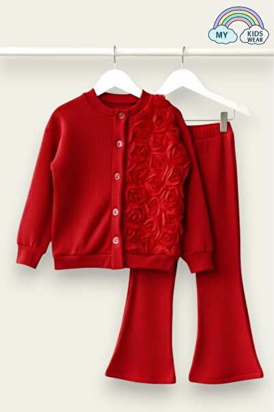 My Kids Wear Girl's Tulle Rose Applique Knitwear Cardigan Two-Piece Set 3-10 Years Old 12299