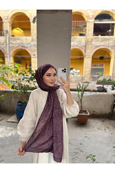 CUOCA LOUNGE Etnik Desen Koyu Mor Soft Pamuk Şal