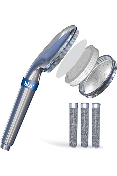 Blu Intelligent Health Solutions blu Ionic Handheld Shower Head and Filter - Filtration Bundle (Chrome, 3 NMC Filters)