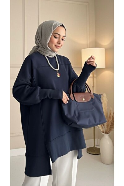 onlymoon Μπλουζάκι Navy Blue Slip-on oversized ◆   Βαμβάκι 3 κλωστών ◆   Άνετο Χιτζάμπ Καθημερινό Στυλ