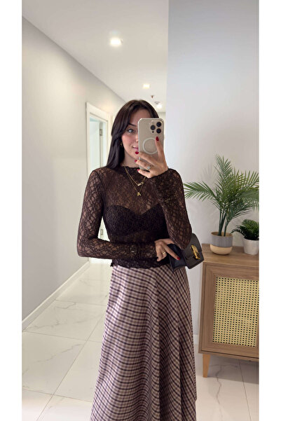 BİRCANÇİL Μπλούζα με δαντέλα Oweta καφέ