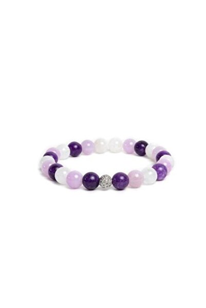 Ezera Kelli stone bracelet for girls - Moonstone & Purple Jade, 6mm beads, 17-18cm