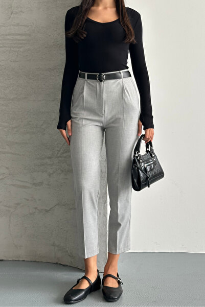 macharel jeans Women's Skinny Leg Pleated Belted Fabric Cigarette Pants