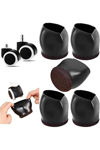 AZONEE 5Pcs Wheel Stoppers for Rolling Furniture Feet, 2 Inch Felt Caster Cups, Anti-Scratch, Black