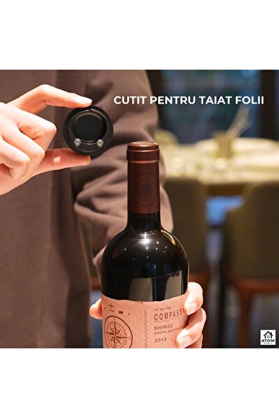 ATOM DEALS Electric Wine Bottle Opener – Automatic Corkscrew, Rechargeable, Black, Quick Opening