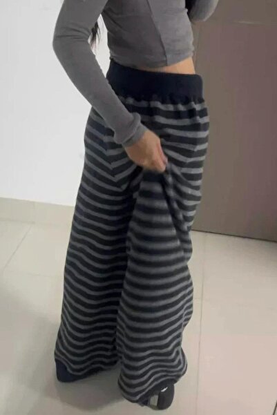 Karakedi Μαύρη ανθρακί ριγέ φόρμα Y2K Unisex με ελαστική μέση