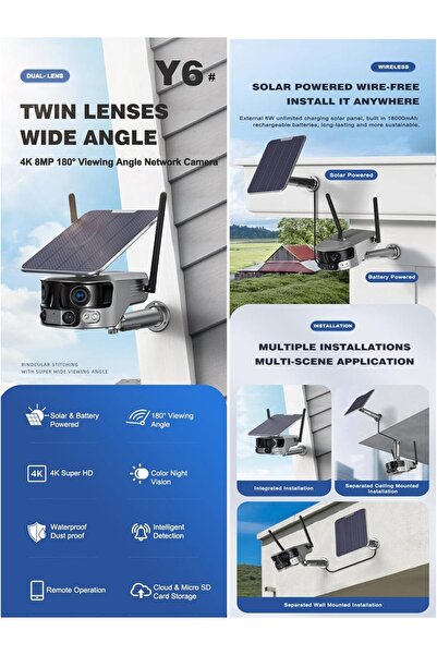 CRONY Y6 WiFi Security Camera – 8MP 4K, 180° Wide View, 18000mAh, IP66