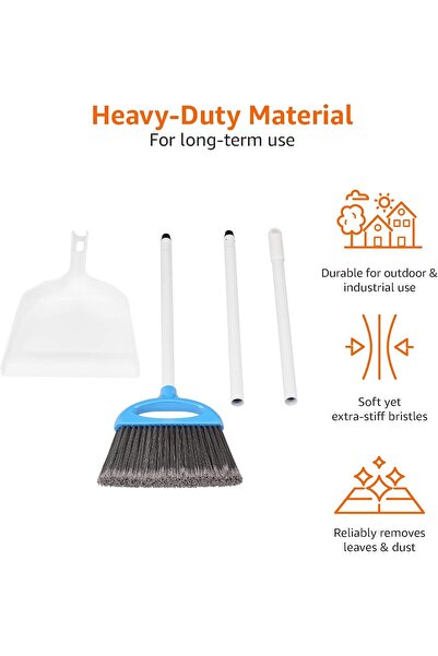 Amazon basics Dustpan Broom Set, Blue and White