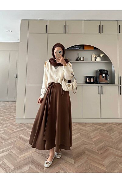 Moda İkra Premium Quality Scuba Fabric Design Loose Long Skirt