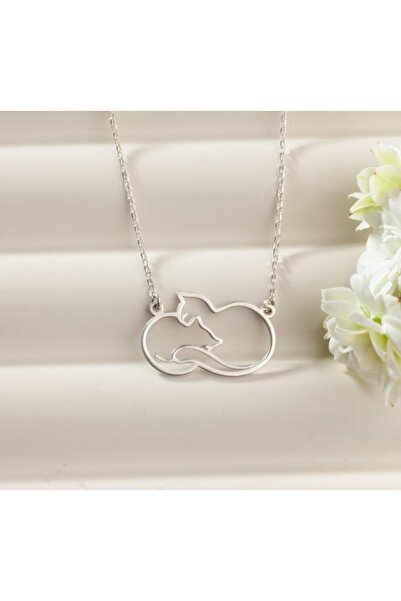 Butik Annesine Sarılmış Yavru Kedi Figürlü 925 Ayar Gümüş Kadın Kolyesi