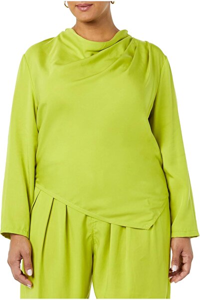Terea Cataleya asymmetric blouse with Draped neckline, citronella, 2X