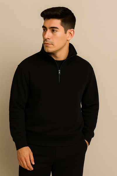 Relax family xf Ανδρικό φούτερ με μισό φερμουάρ ψηλός λαιμός Φούτερ με χοντρό κορδόνι με άνετο κόψιμο