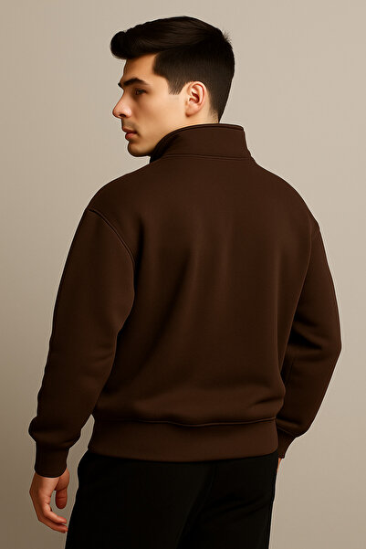 Relax family xf Men's Mock Neck Half Zipper Sweatshirt 3 Thread Thick Relaxed Fit Sweatshirt