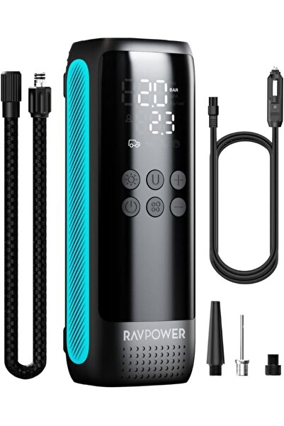 RavPower مضخة هواء كهربائية ذكية محمولة ممتازة بدون بطارية، لون أسود