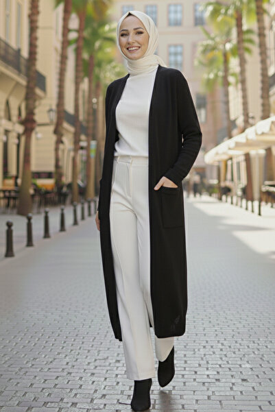 benguen Long Knit Cardigan with Pockets R7145 Black